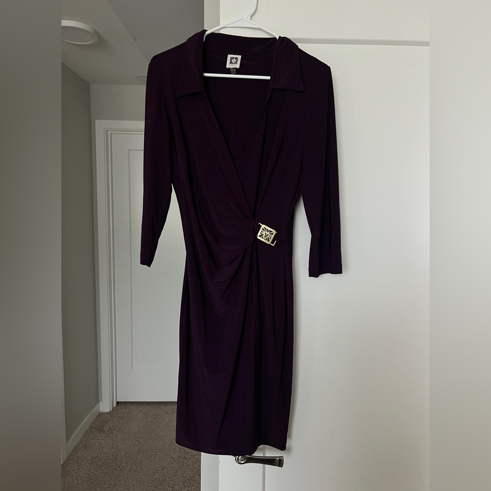 Anne Klein Deep Purple Long Sleeve Dress